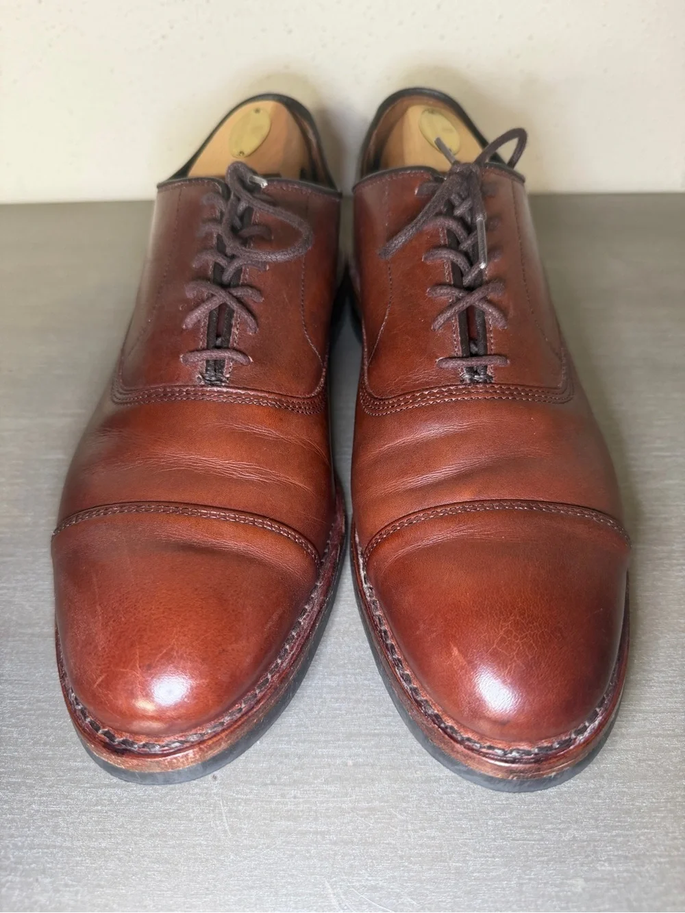 Allen Edmonds Park Avenue 10 D Brown Leather Cap Toe Oxfords Dainite Sole Shoes